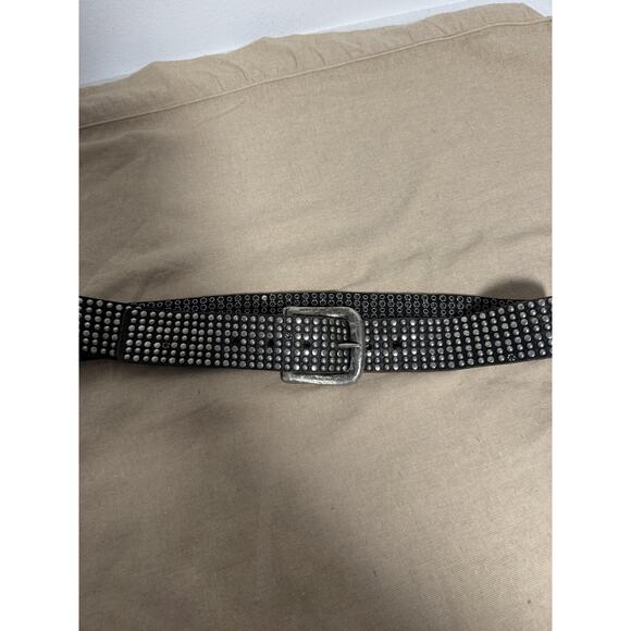 Leather Island Belt Mens 36 Black Studded Grommet Distressed Buckle Rock LI561 - Picture 2 of 14